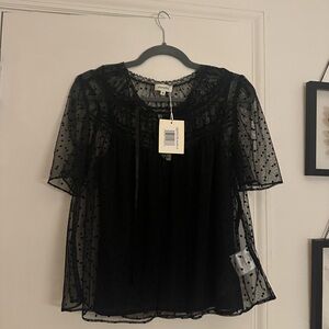 Elegant Black Sheer Polka Dot Blouse